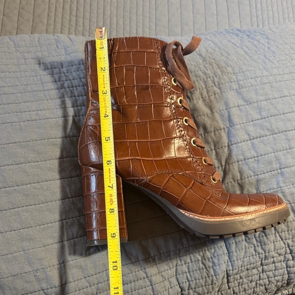 Naturalizer Brown Croc-Embossed Lace-Up Block Heel Boots - Picture 9 of 10
